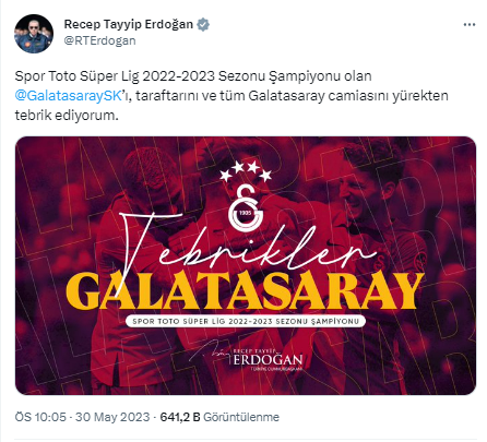 Cumhurbaşkanı Erdoğan, şampiyon Galatasaray'ı tebrik etti