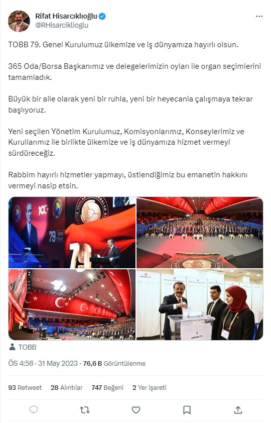 Rifat Hisarcıklıoğlu, TOBB Başkanlığına yeniden seçildi
