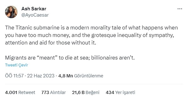 Batı medyasının sınıf ayrımı: 'Göçmenlerin denizde ölmesi normal, milyarderlerin denizde ölmesi trajedi'