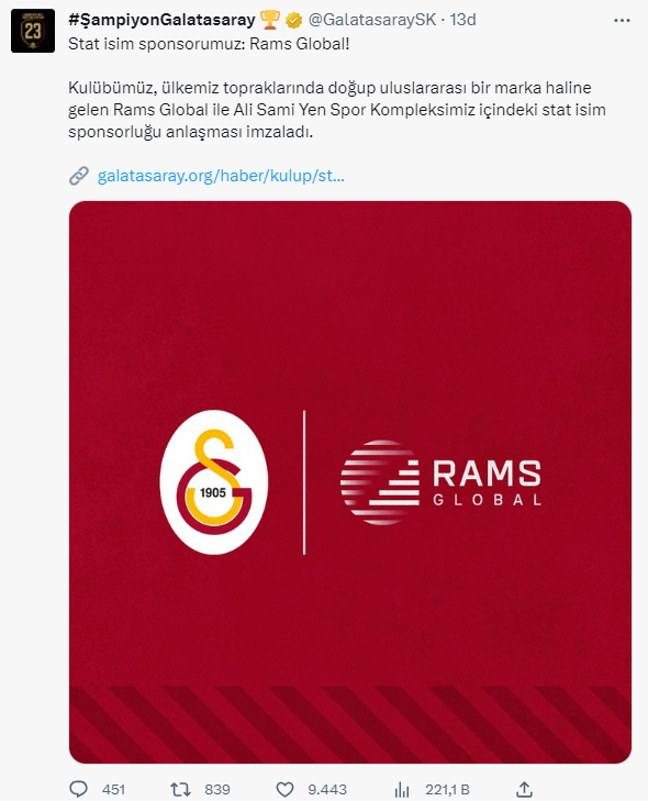Galatasaray'ın yeni stat isim sponsoru belli oldu