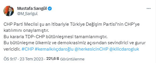 Türkiye Değişim Partisi, CHP'ye katıldı