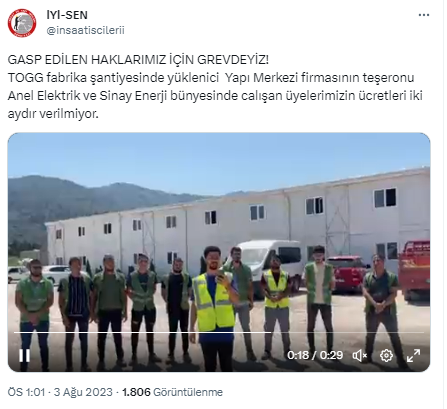 Togg fabrikasında grev: 2 aydır maaş alamayan taşeron işçiler iş bıraktı