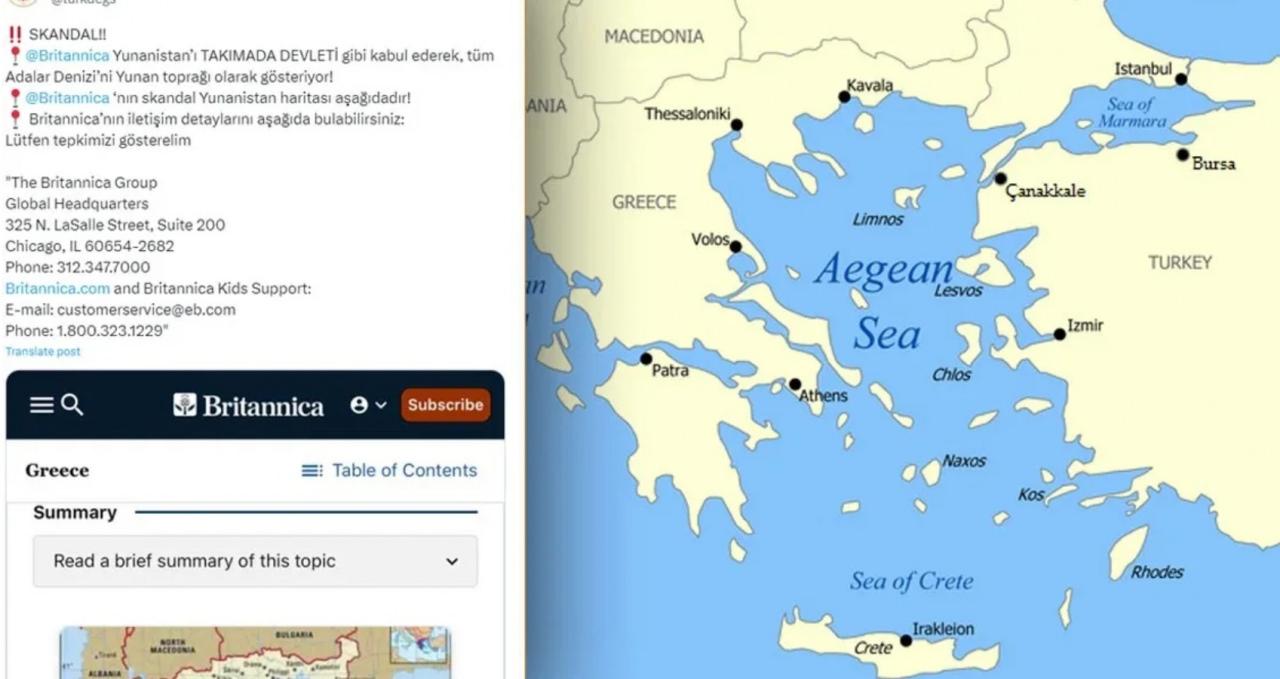 Britannica Ansiklopedisi'nden skandal: Ege'deki tüm adaları Yunan toprağı olarak gösterdi