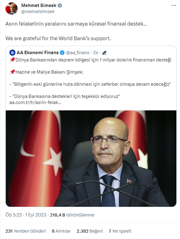 Dünya Bankası deprem bölgesi için 1 milyar dolarlık destek sağlayacak