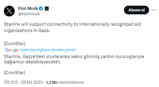 Elon Musk dünya ile iletişimi kesilen Gazze için devrede! Starlink uydularını ücretsiz internet sağlamak için bölgeye gönderiyor