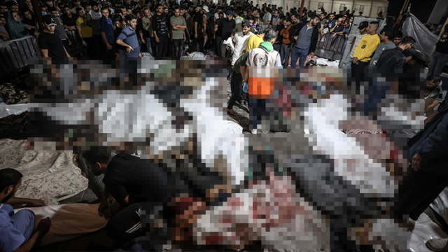 İsrail'in saldırısı sonucu yüzlerce kişinin can verdiği hastaneden ilk görüntüler