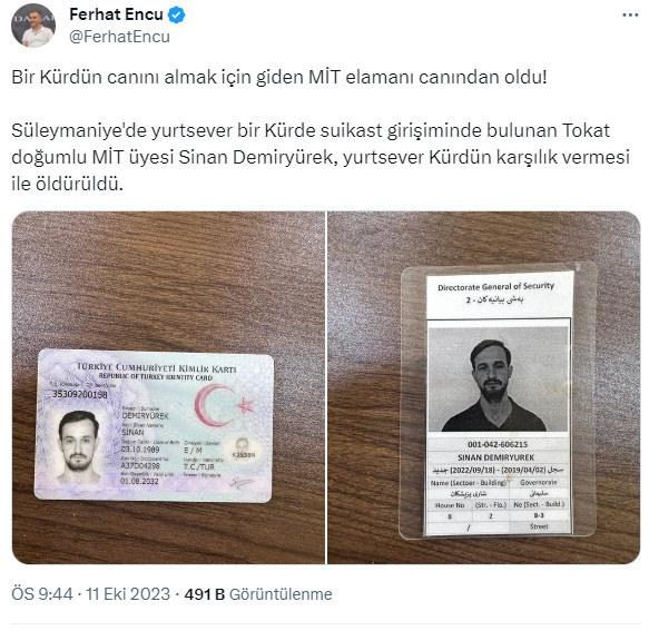 HDP’li Ferhat Encü’nün ‘Öldürülen MİT görevlisi’ diye paylaştığı kişi kuaför çıktı