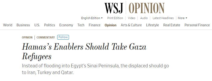 WSJ'den hezeyanlarla dolu bir yazı: Gazzeliler Türkiye'ye gitmeli