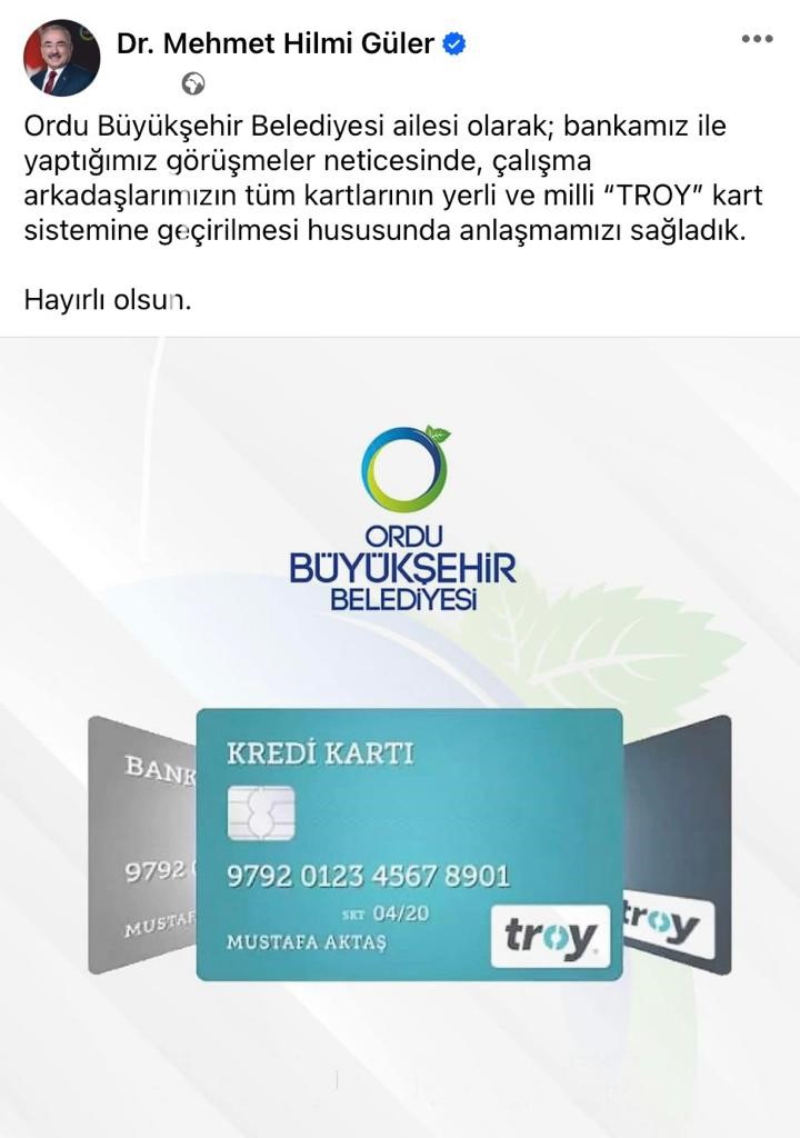 Ordu Büyükşehir Belediyesi Troy Kart’a geçiyor