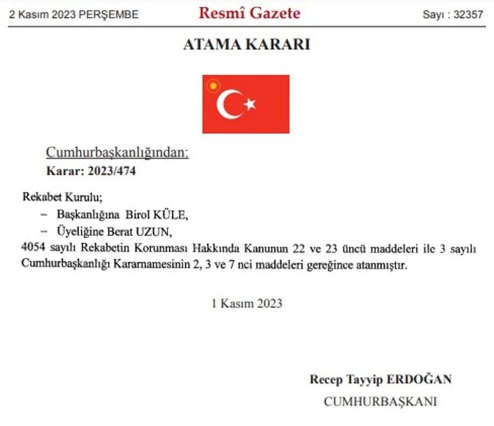 Rekabet Kurulu'na yeni başkan atandı: Karar Resmi Gazete'de