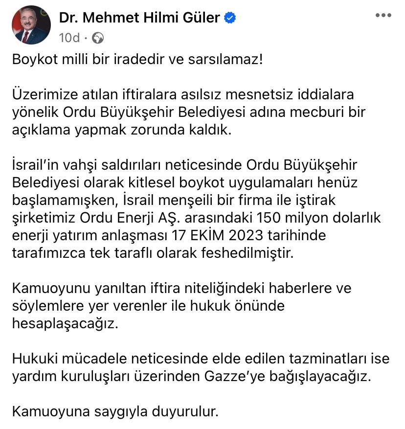 OBB Başkanı Güler’den iddialara belgeli cevap: “İsrail ile gaz anlaşmasını 17 Ekim’de feshettik”
