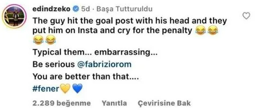 Edin Dzeko'dan Galatasaray için olay yorum: Penaltı için ağlıyorlar