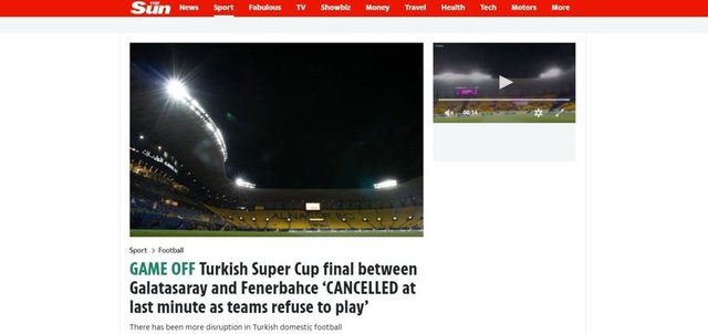 Süper Kupa finalinin iptali dünya basınında geniş yer buldu