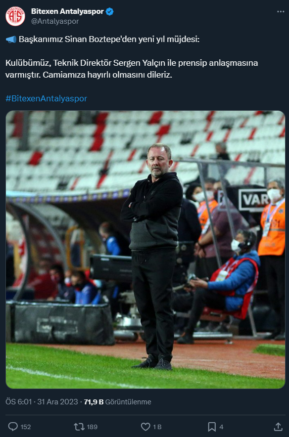 Antalyaspor, Sergen Yalçın ile sezon sonuna kadar anlaştı