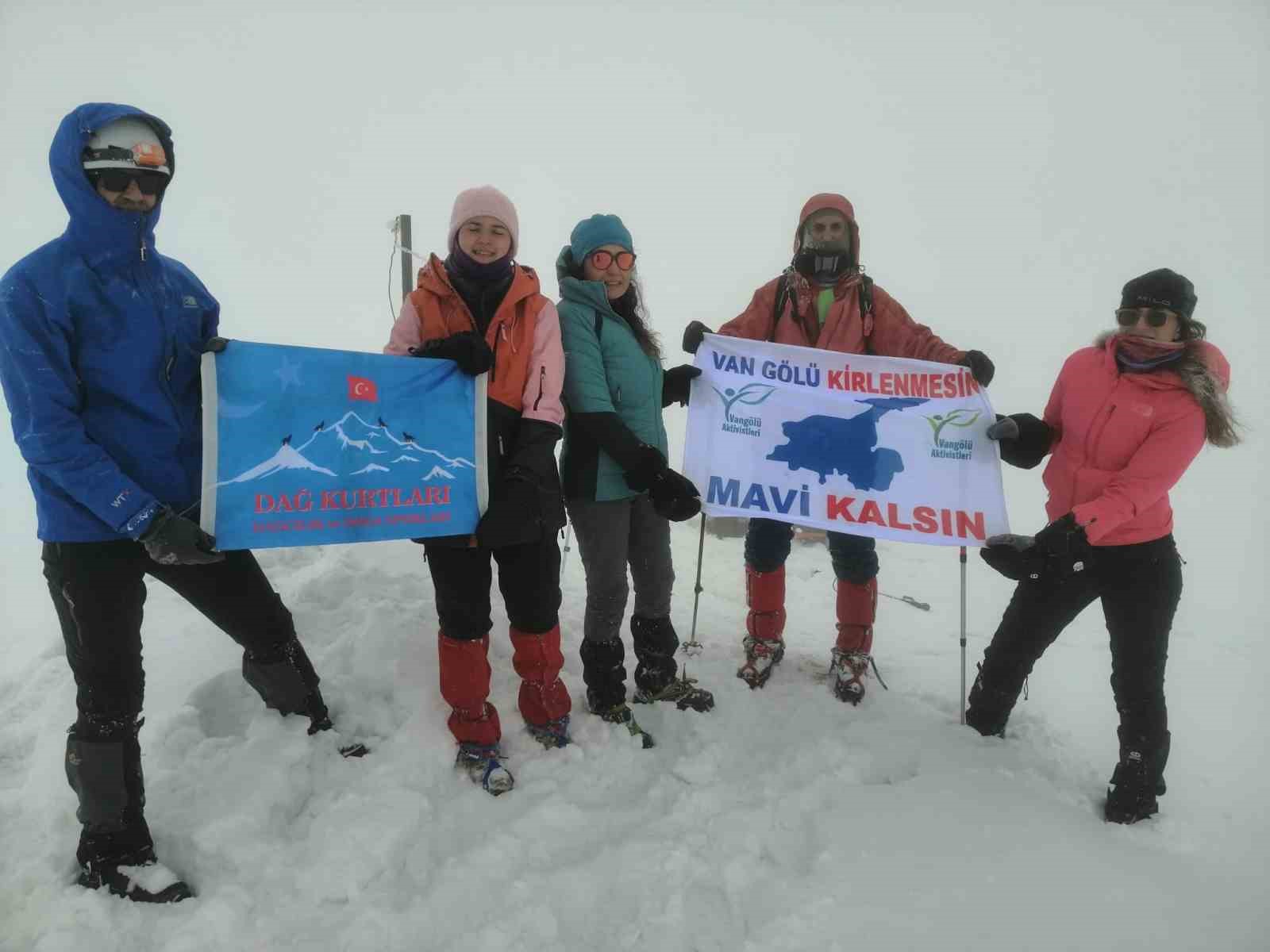 Van Gölü’ne dikkat çekmek için Berit Dağı’na tırmandılar