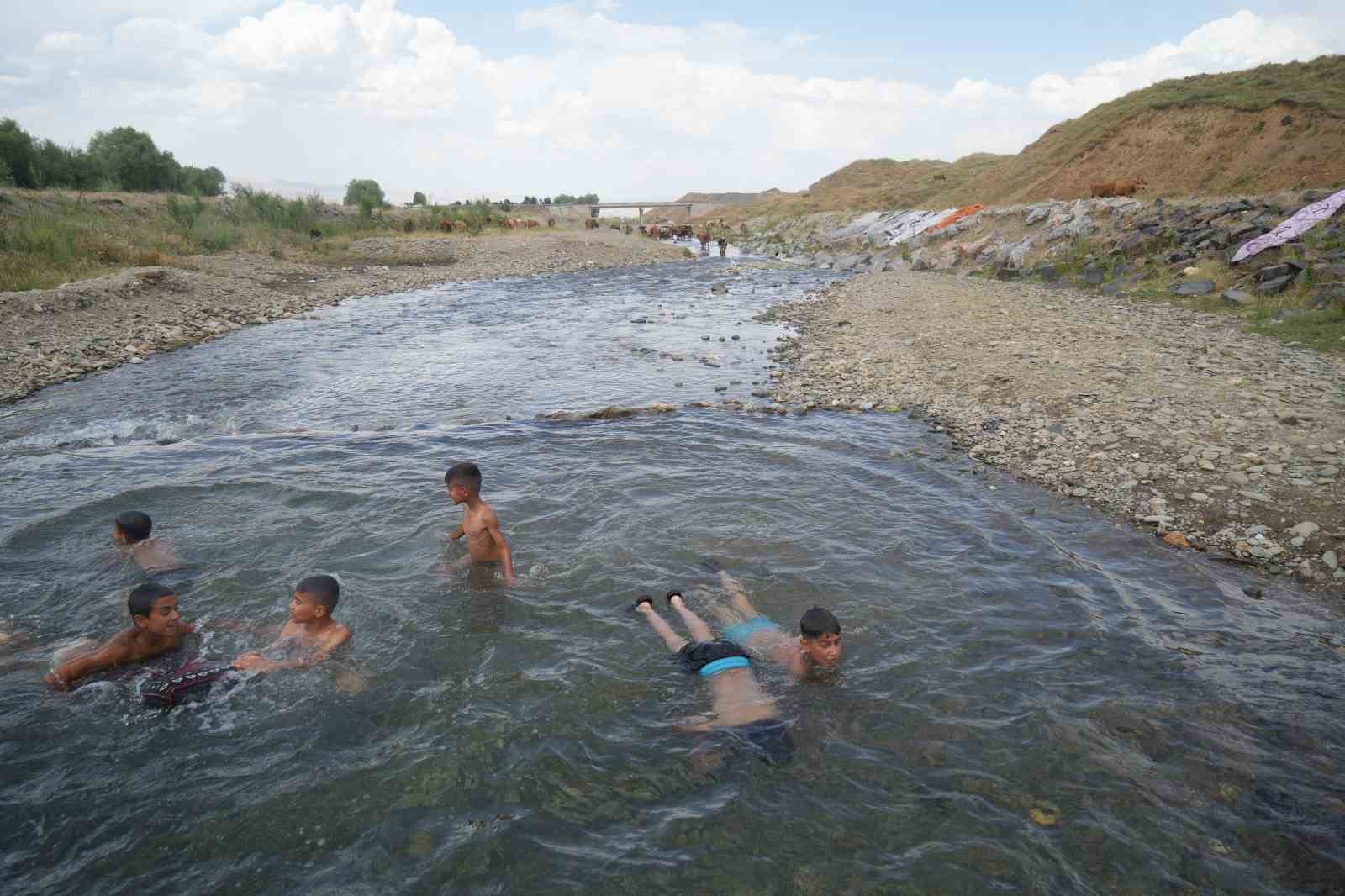 Muş’ta Kızılağaç deresinde renkli görüntüler: Kadınlar halı yıkadı, çocuklar yüzdü