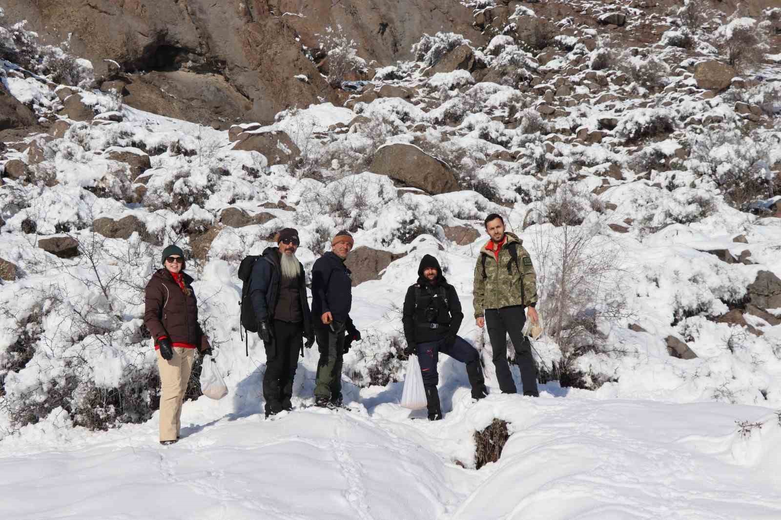 Erzurum’da doğaseverler soğuk havalarda keklikleri unutmadı